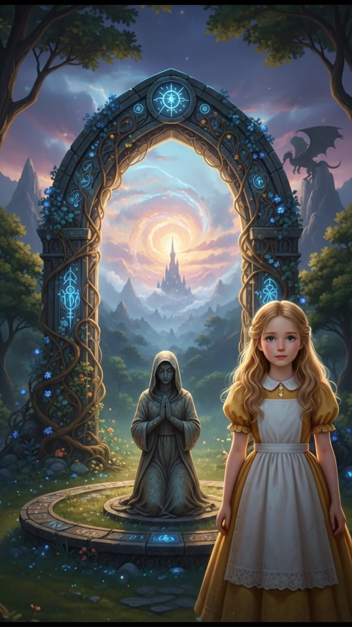 standing before a magical gate or portal that can only be opened by true devotion