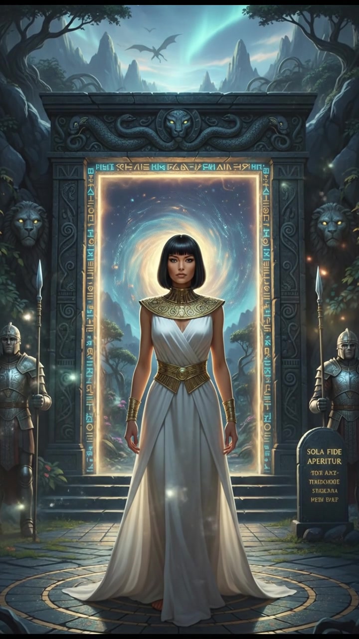 standing before a magical gate or portal that can only be opened by true devotion