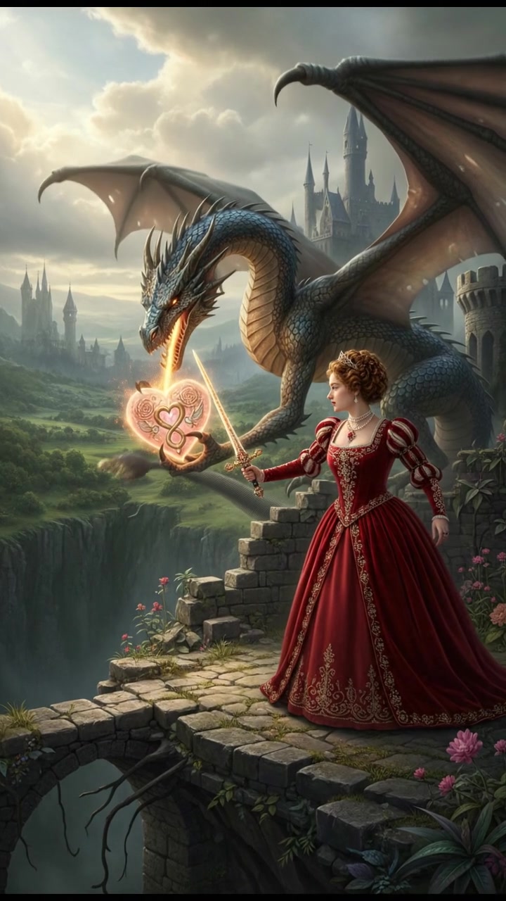 fighting a mythical creature to retrieve a rare artifact symbolizing love