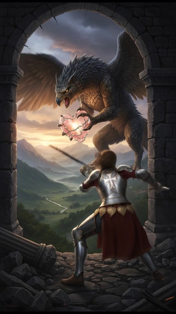 fighting a mythical creature to retrieve a rare artifact symbolizing love