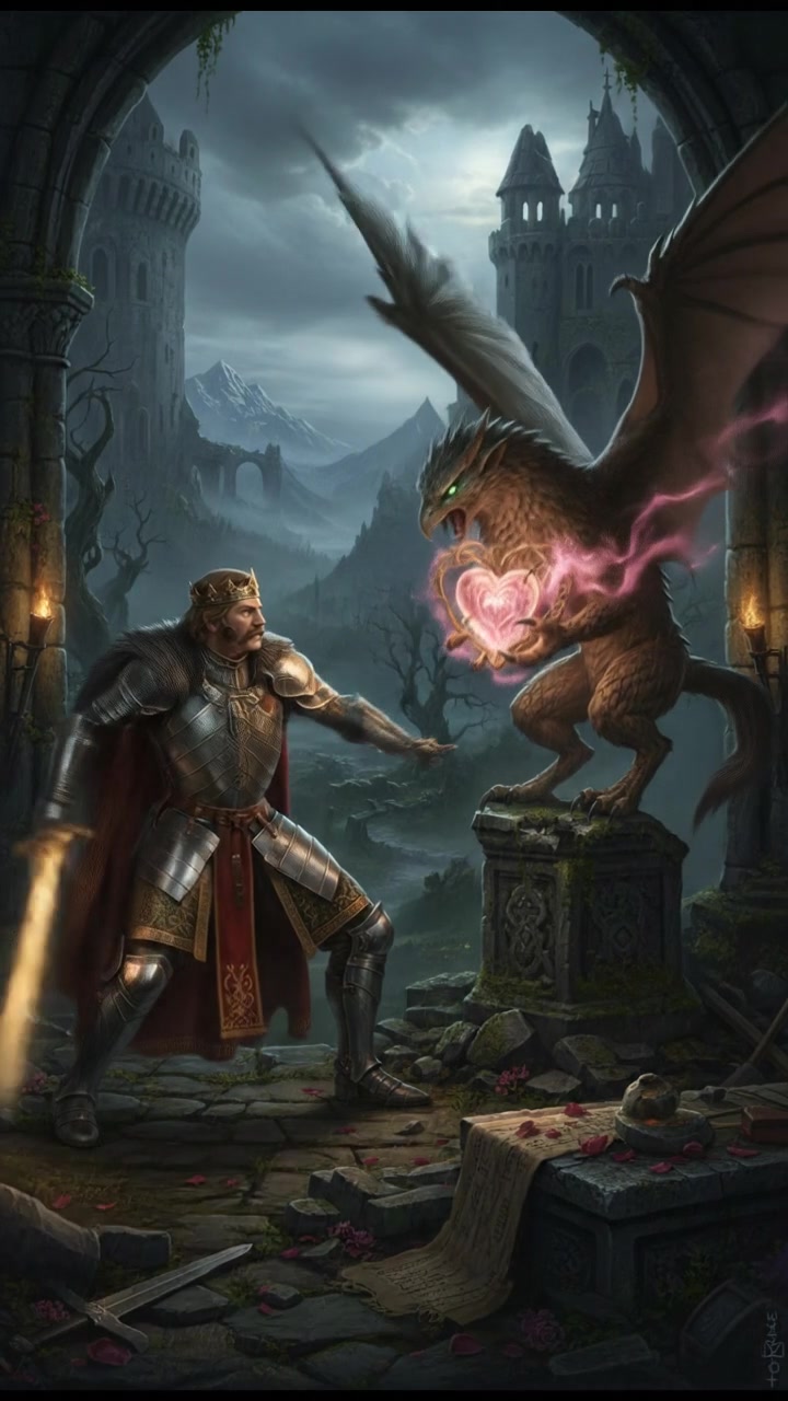 fighting a mythical creature to retrieve a rare artifact symbolizing love