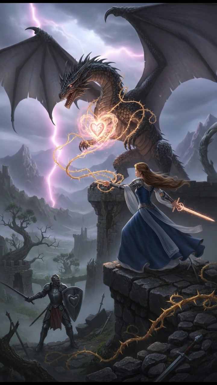 fighting a mythical creature to retrieve a rare artifact symbolizing love