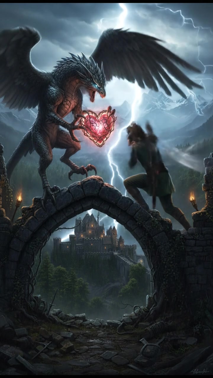 fighting a mythical creature to retrieve a rare artifact symbolizing love