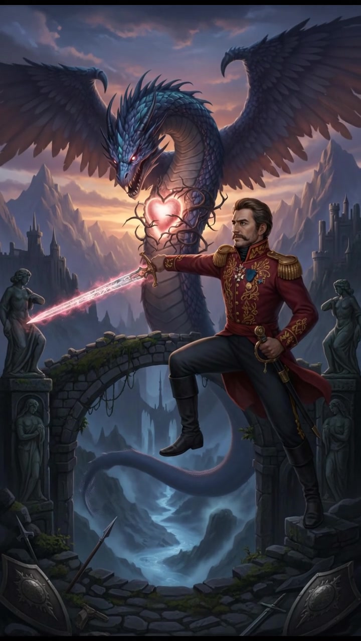 fighting a mythical creature to retrieve a rare artifact symbolizing love