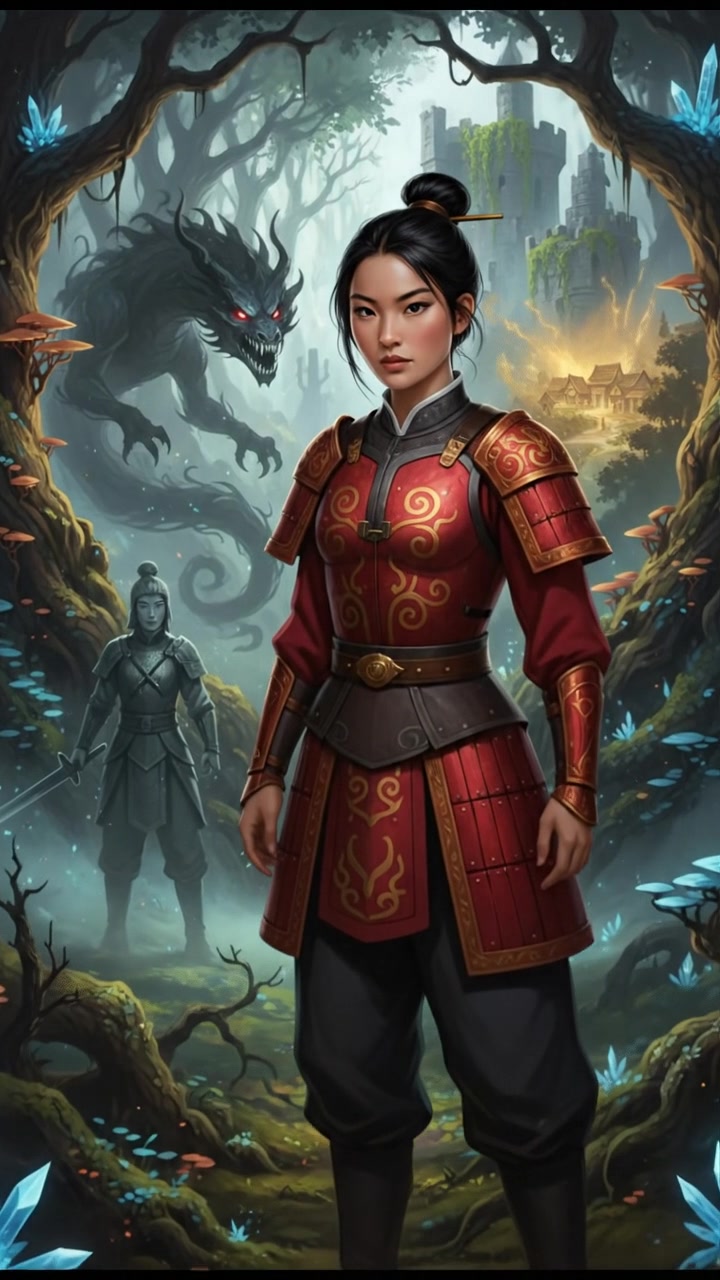 traveling through an enchanted forest where illusions test their heart and resolve