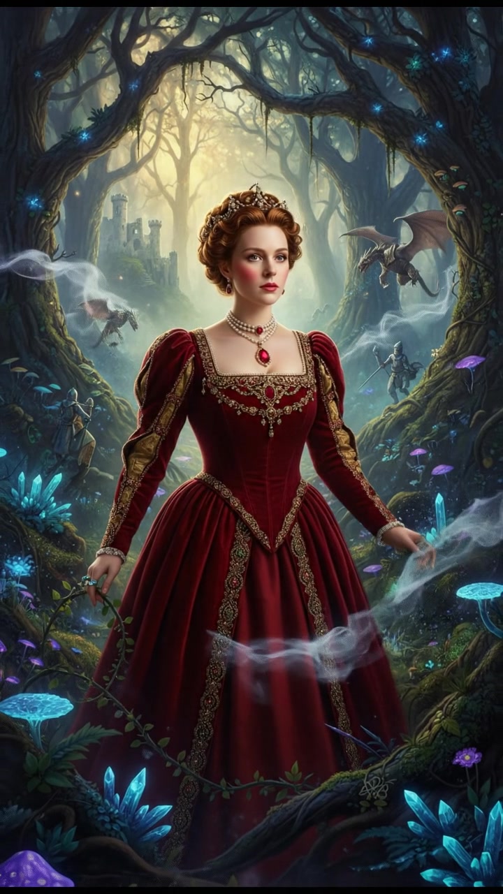 traveling through an enchanted forest where illusions test their heart and resolve