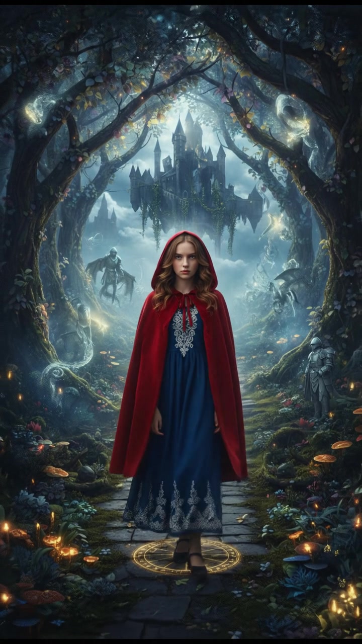 traveling through an enchanted forest where illusions test their heart and resolve