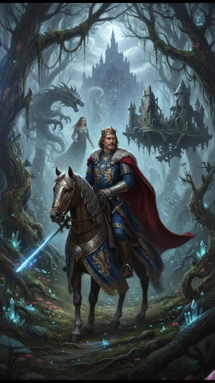 traveling through an enchanted forest where illusions test their heart and resolve