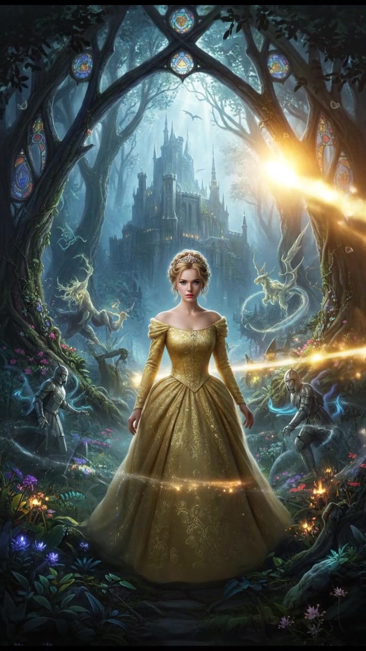 traveling through an enchanted forest where illusions test their heart and resolve