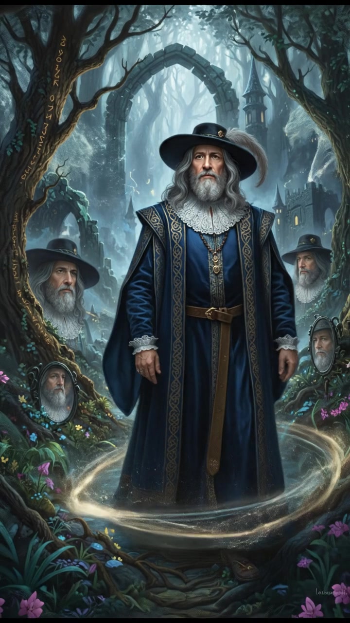 traveling through an enchanted forest where illusions test their heart and resolve