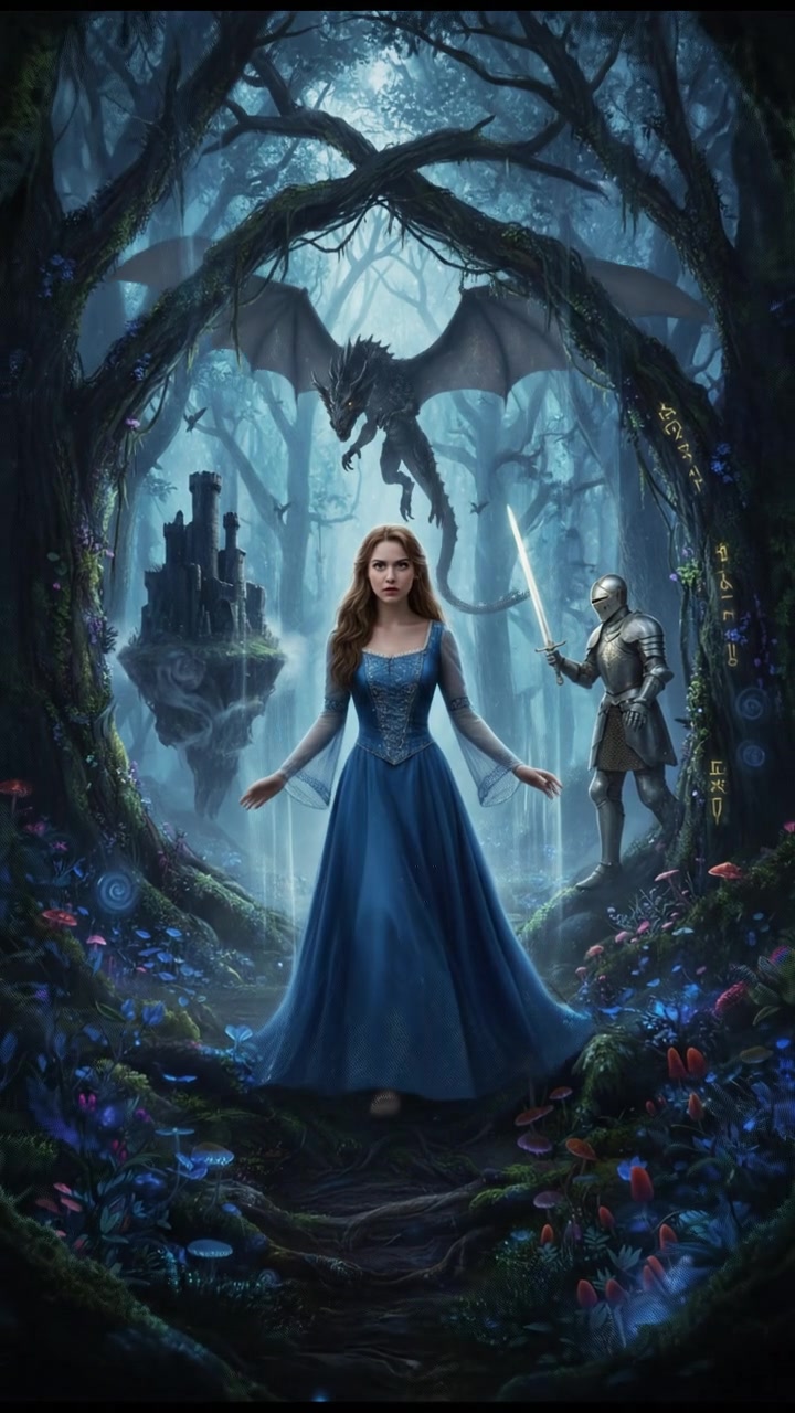 traveling through an enchanted forest where illusions test their heart and resolve