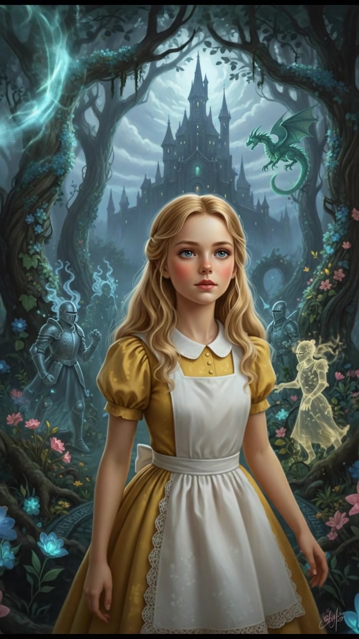 traveling through an enchanted forest where illusions test their heart and resolve