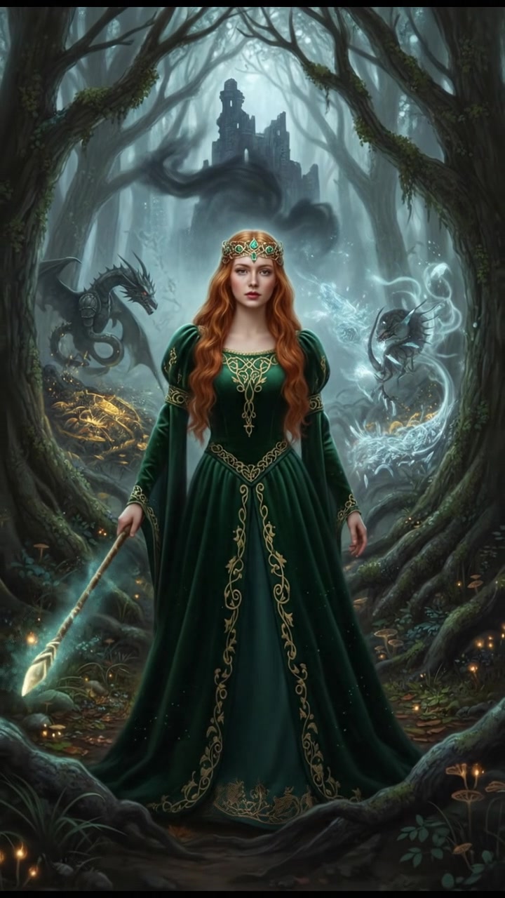 traveling through an enchanted forest where illusions test their heart and resolve