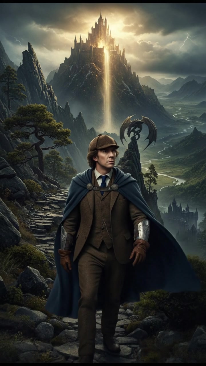 climbing a tall mountain toward a shining castle where their love is kept