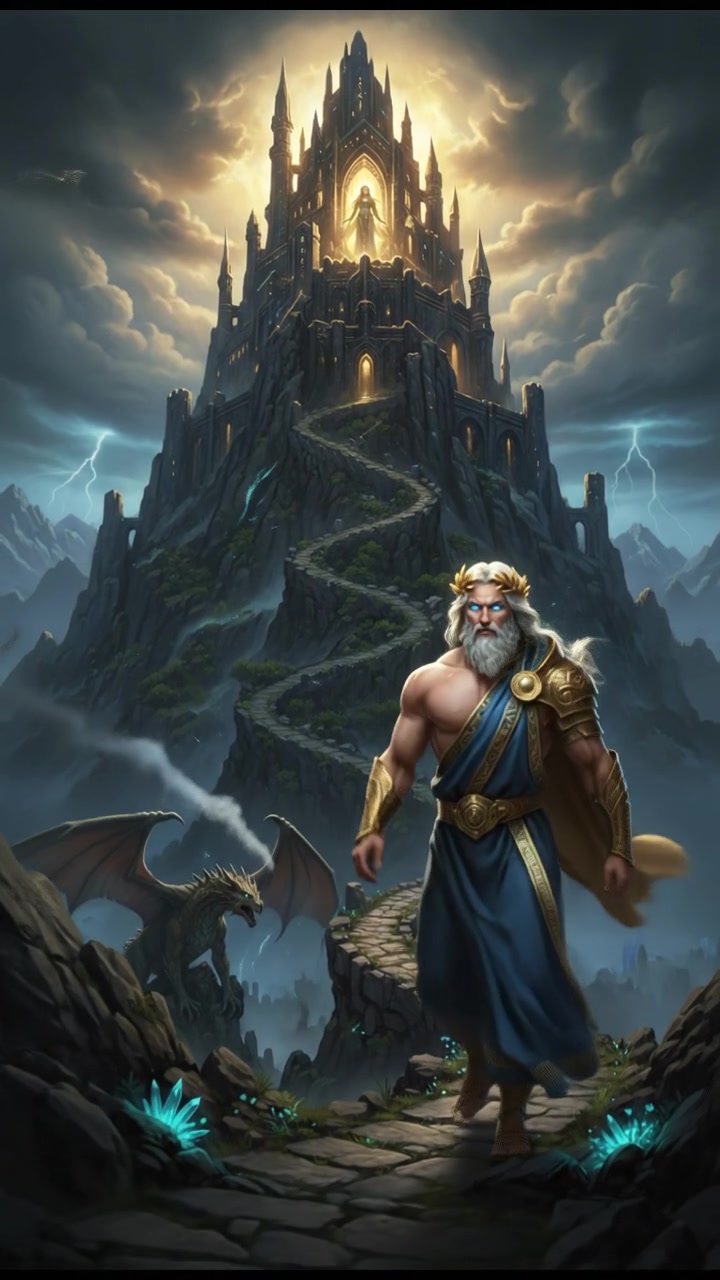 climbing a tall mountain toward a shining castle where their love is kept