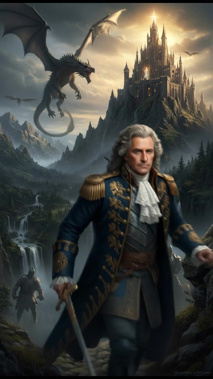 climbing a tall mountain toward a shining castle where their love is kept