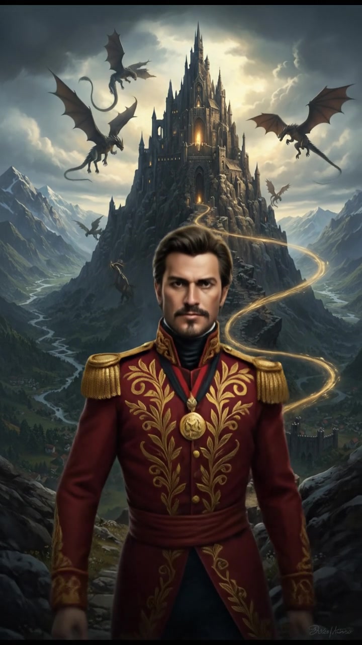 climbing a tall mountain toward a shining castle where their love is kept