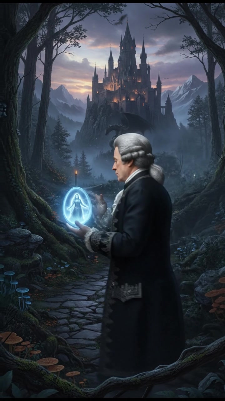 holding a glowing token or locket that leads them toward their lost love