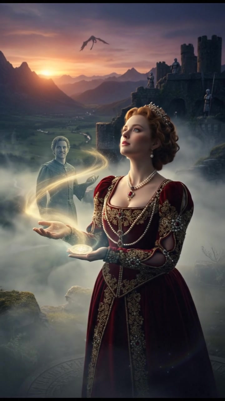 holding a glowing token or locket that leads them toward their lost love