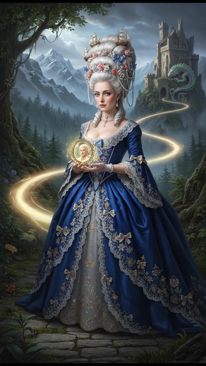 holding a glowing token or locket that leads them toward their lost love