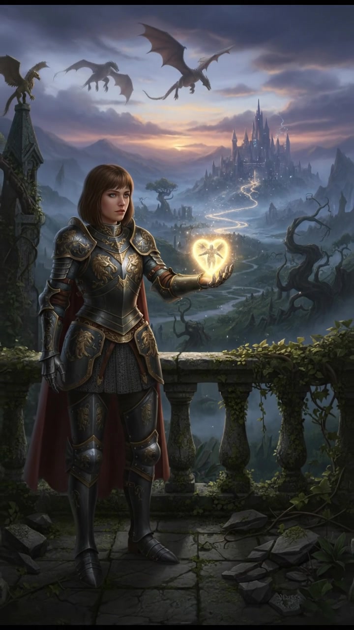 holding a glowing token or locket that leads them toward their lost love