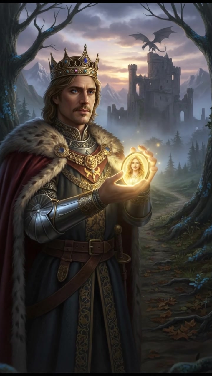 holding a glowing token or locket that leads them toward their lost love