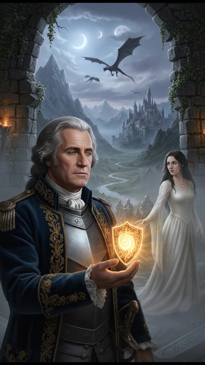 holding a glowing token or locket that leads them toward their lost love