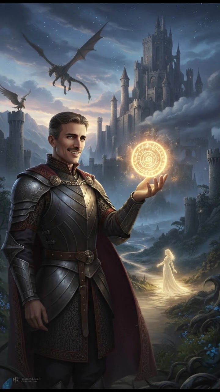 holding a glowing token or locket that leads them toward their lost love