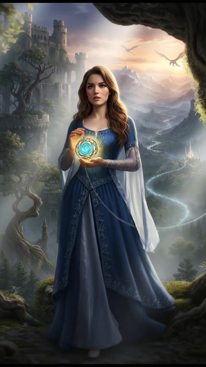 holding a glowing token or locket that leads them toward their lost love