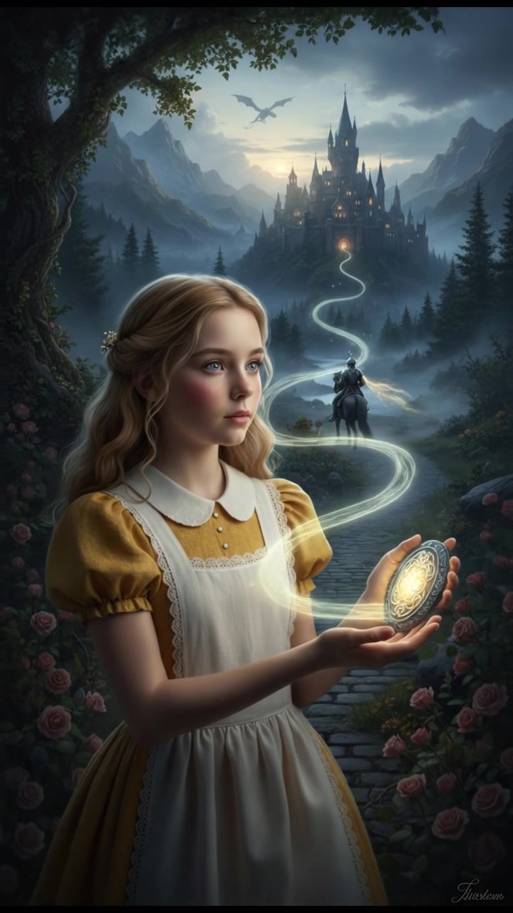 holding a glowing token or locket that leads them toward their lost love