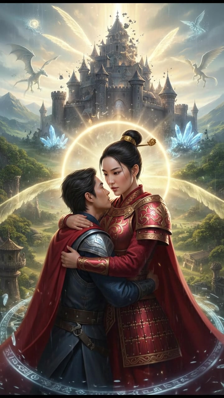 finally reaching their beloved surrounded by light, the world shifting around them