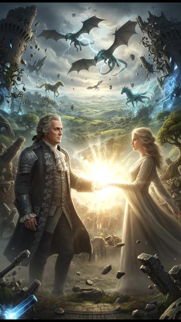 finally reaching their beloved surrounded by light, the world shifting around them