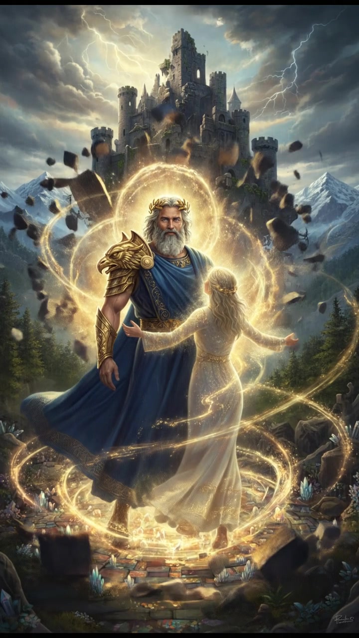 finally reaching their beloved surrounded by light, the world shifting around them