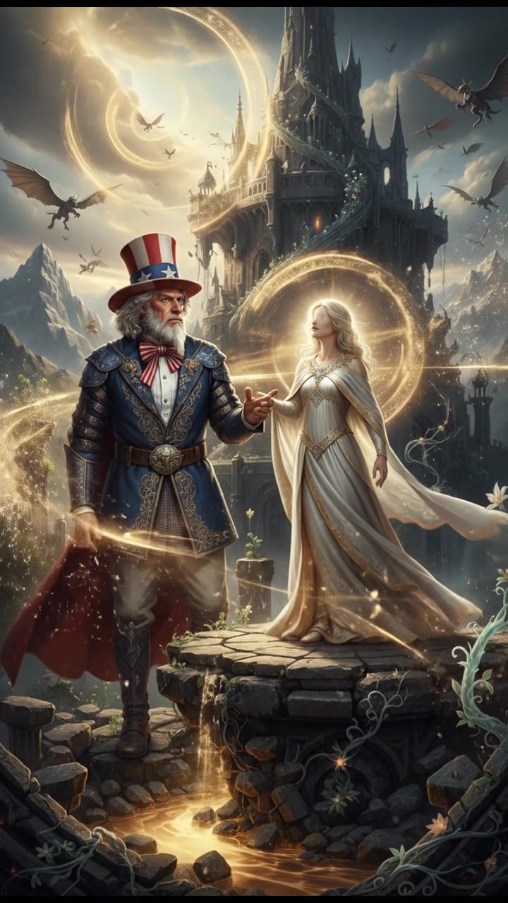 finally reaching their beloved surrounded by light, the world shifting around them