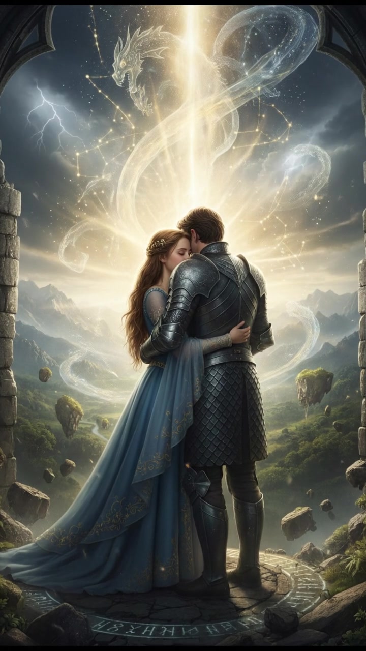 finally reaching their beloved surrounded by light, the world shifting around them