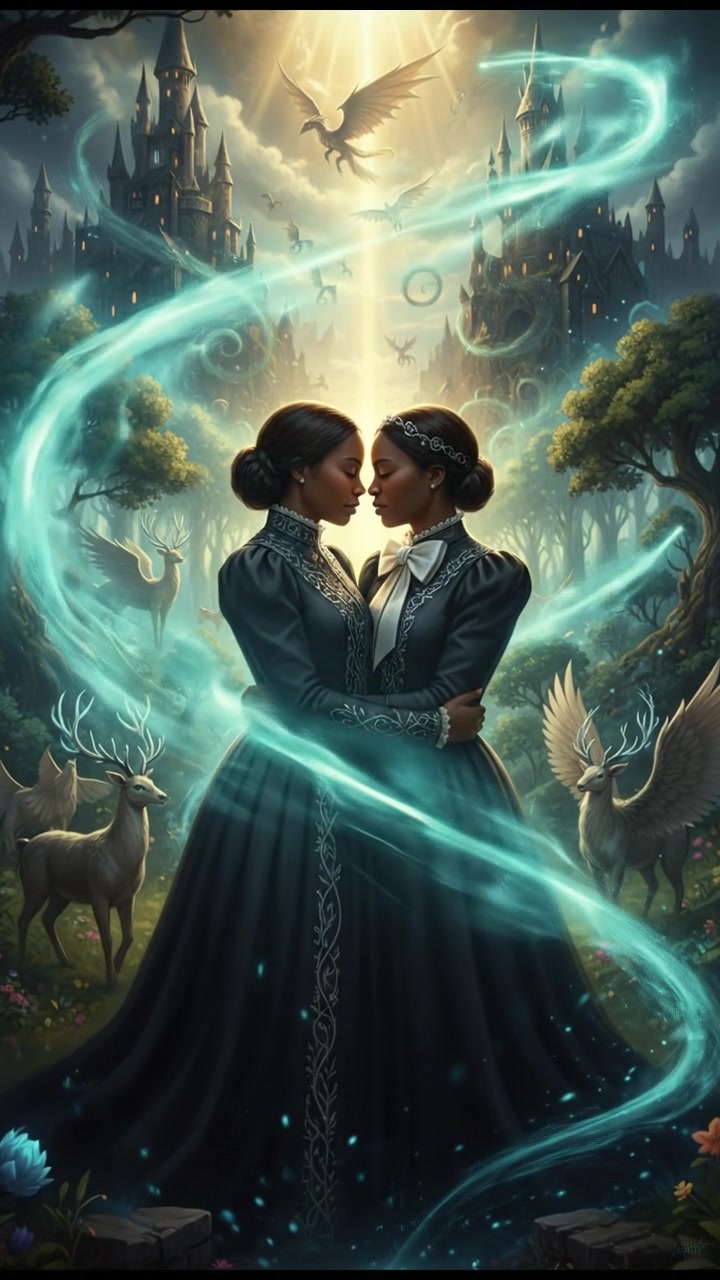 finally reaching their beloved surrounded by light, the world shifting around them