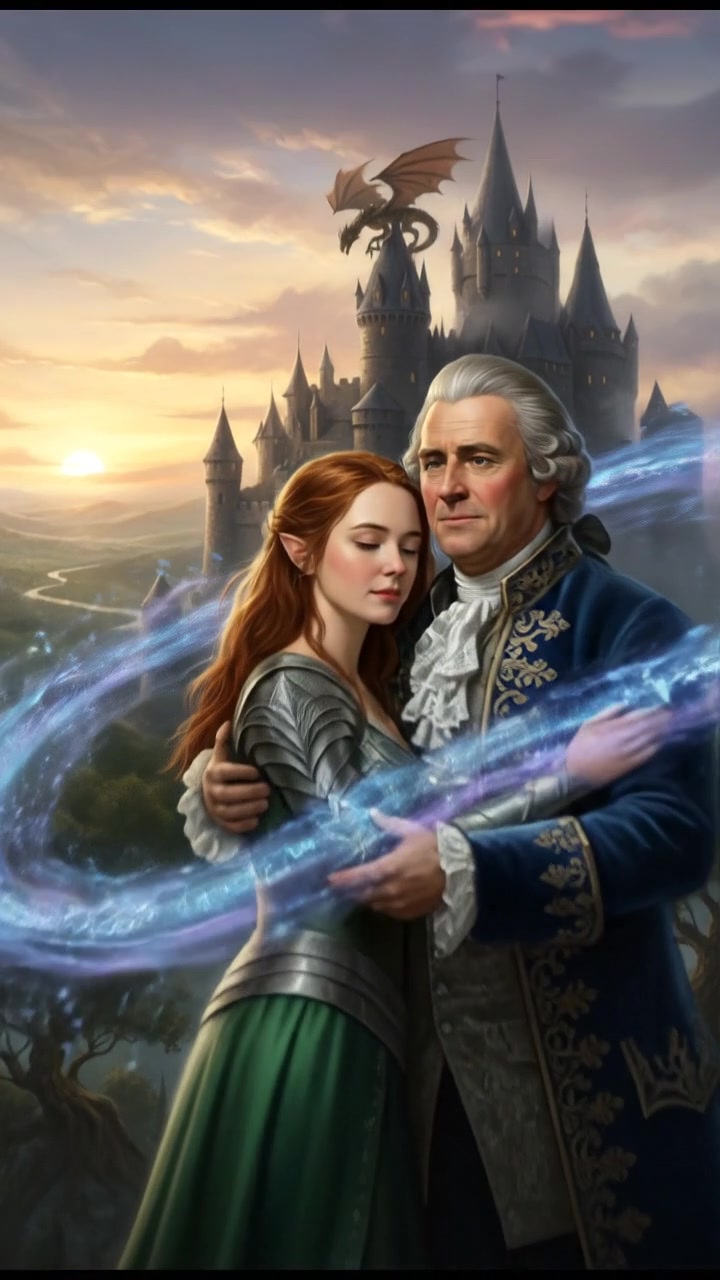 embracing at sunrise as the magic that separated them fades away