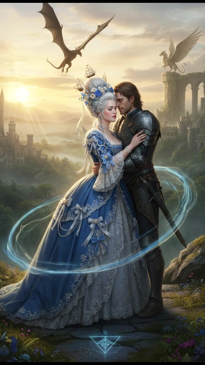 embracing at sunrise as the magic that separated them fades away