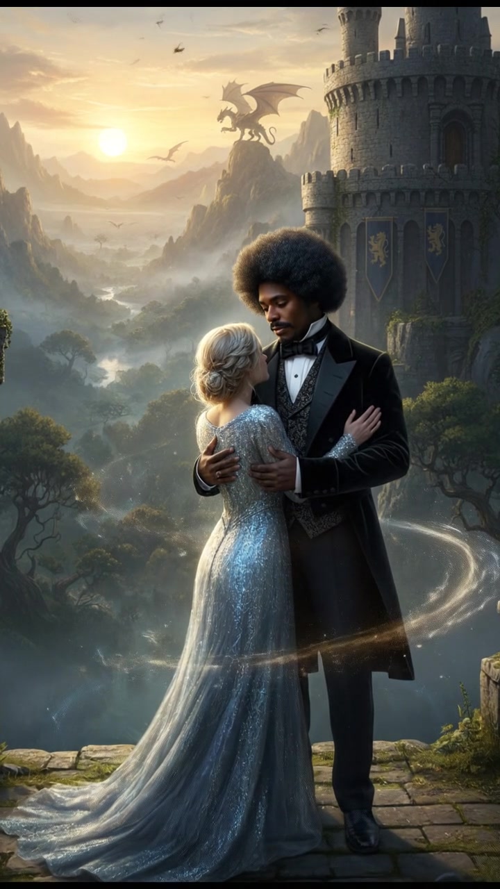 embracing at sunrise as the magic that separated them fades away