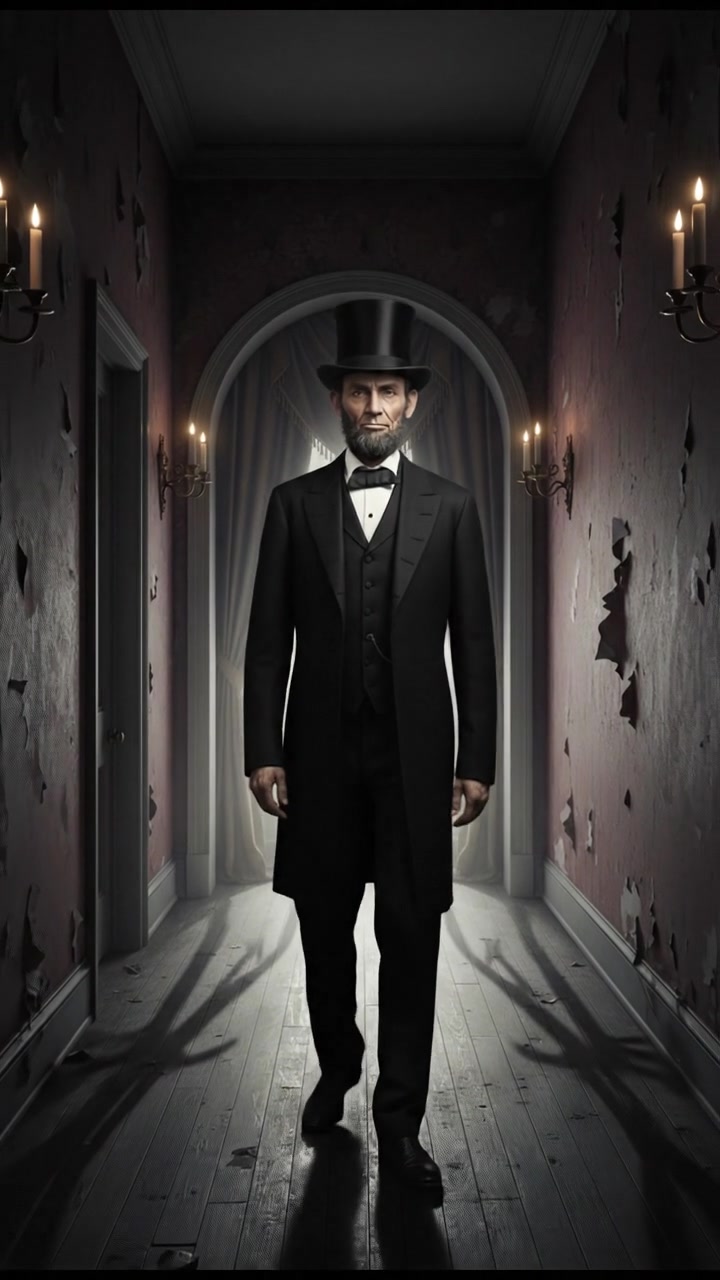 standing in a dimly lit hallway, shadows moving just beyond sight, suspenseful atmosphere