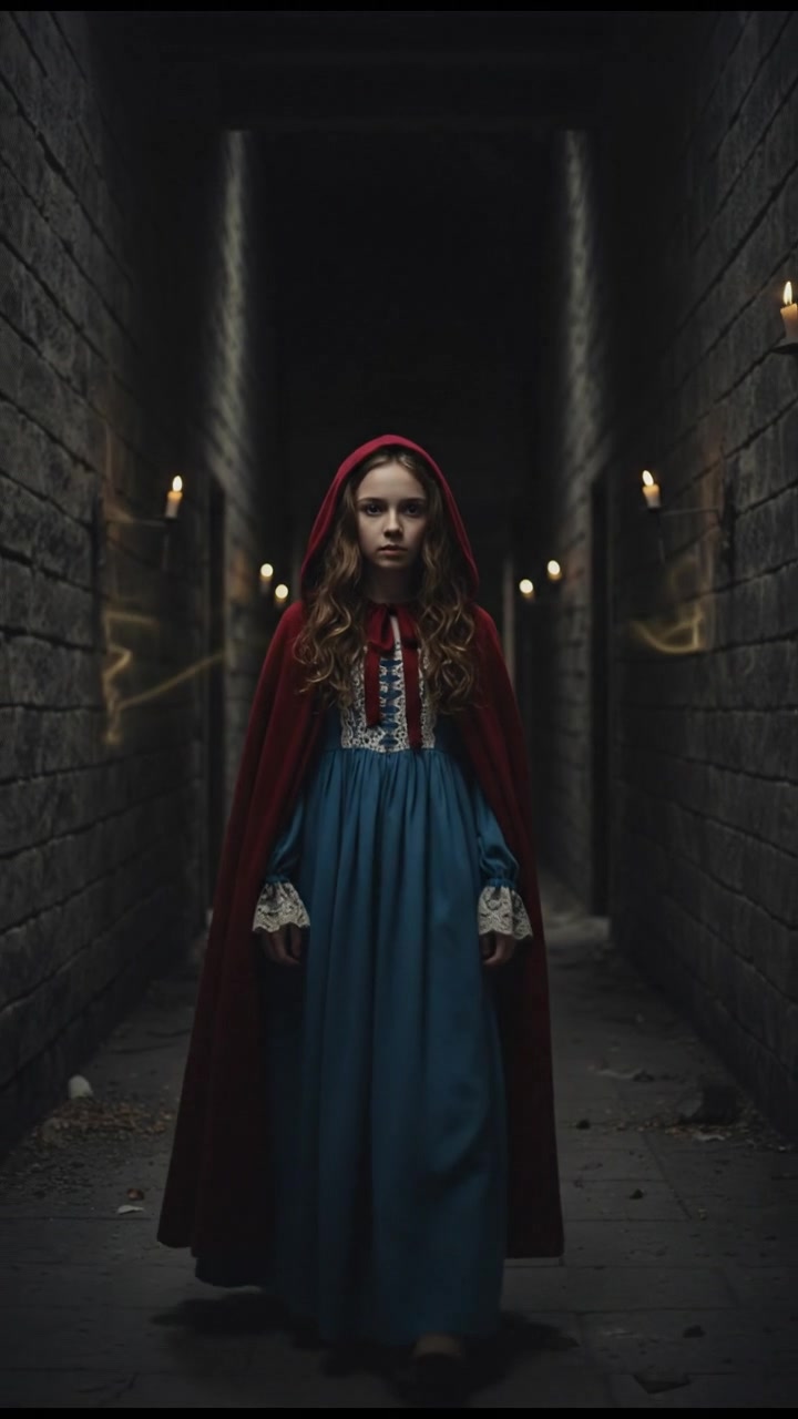 standing in a dimly lit hallway, shadows moving just beyond sight, suspenseful atmosphere