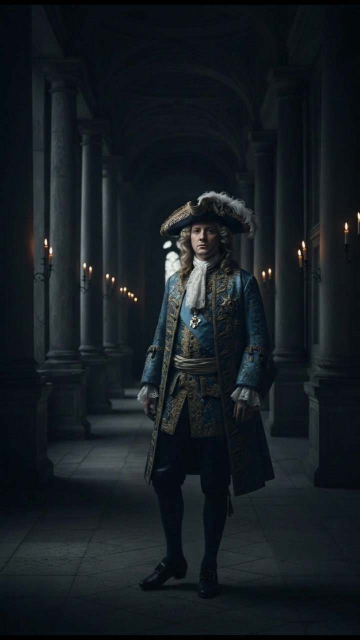 standing in a dimly lit hallway, shadows moving just beyond sight, suspenseful atmosphere