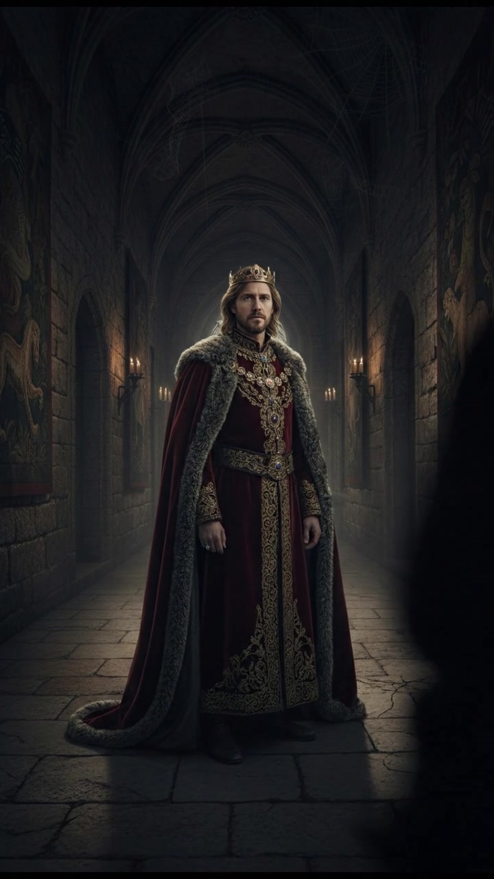 standing in a dimly lit hallway, shadows moving just beyond sight, suspenseful atmosphere