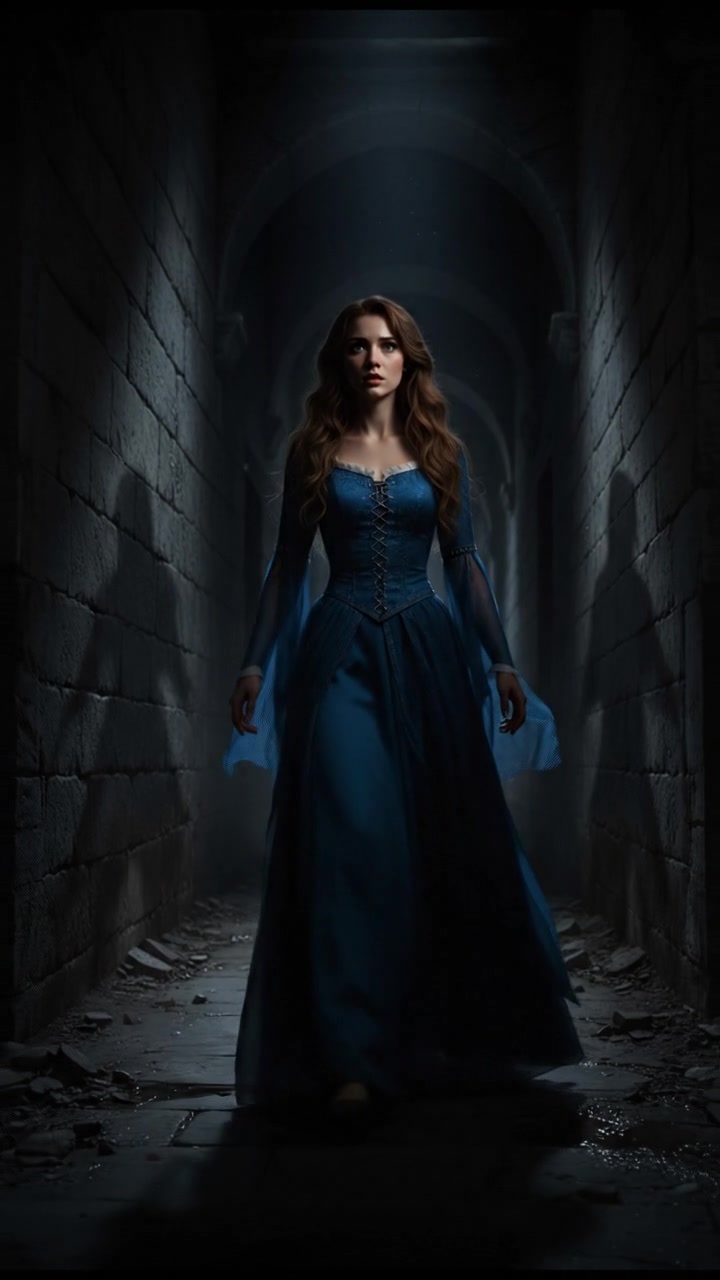 standing in a dimly lit hallway, shadows moving just beyond sight, suspenseful atmosphere