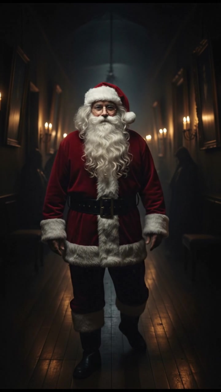 standing in a dimly lit hallway, shadows moving just beyond sight, suspenseful atmosphere