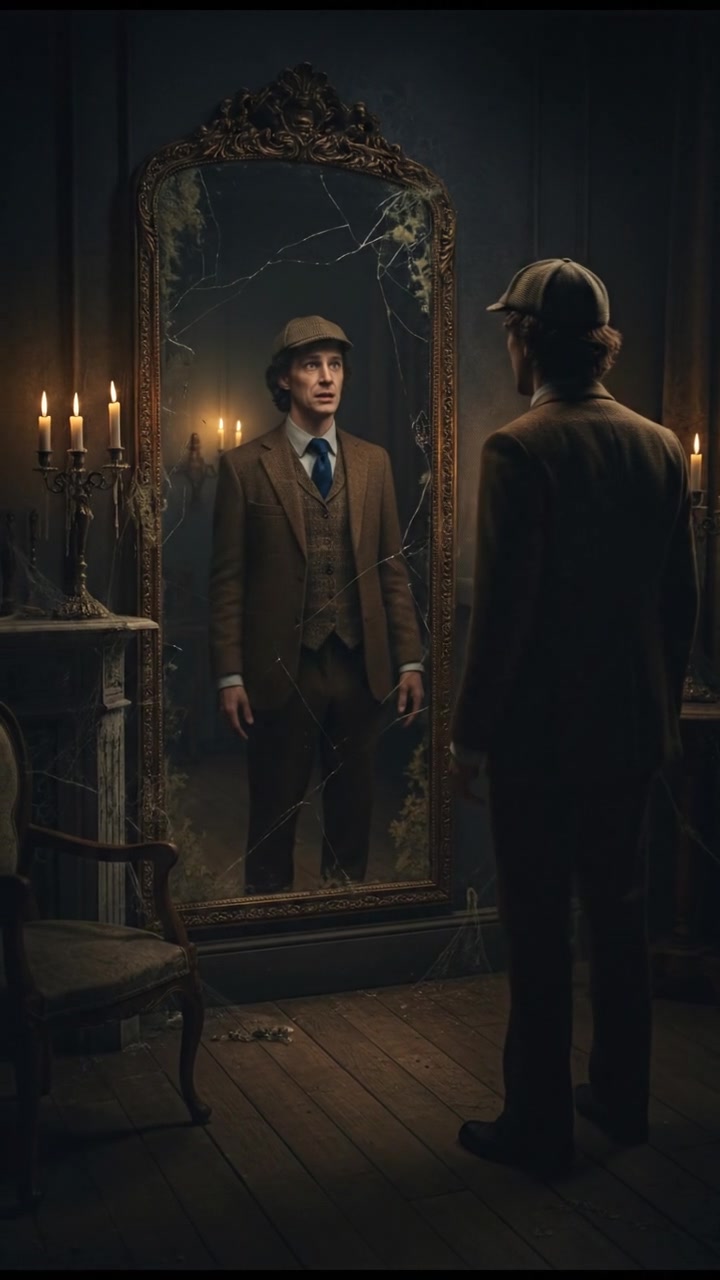 trapped in an old mirror reflection that doesn’t move the same way, unsettling expression