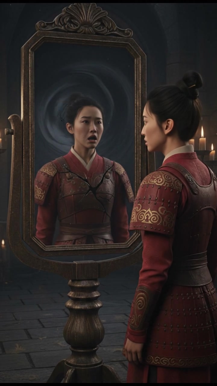 trapped in an old mirror reflection that doesn’t move the same way, unsettling expression