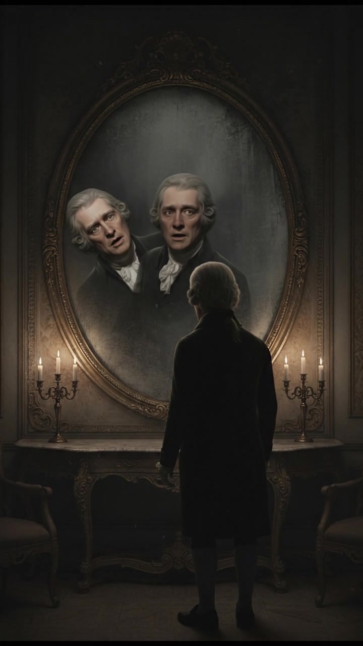 trapped in an old mirror reflection that doesn’t move the same way, unsettling expression