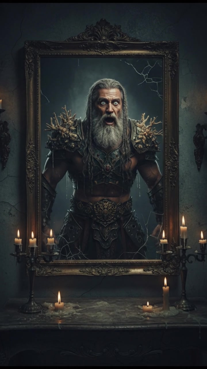 trapped in an old mirror reflection that doesn’t move the same way, unsettling expression