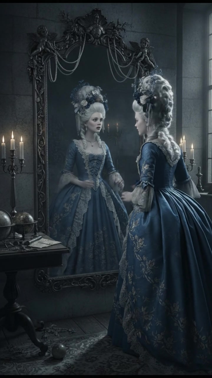 trapped in an old mirror reflection that doesn’t move the same way, unsettling expression